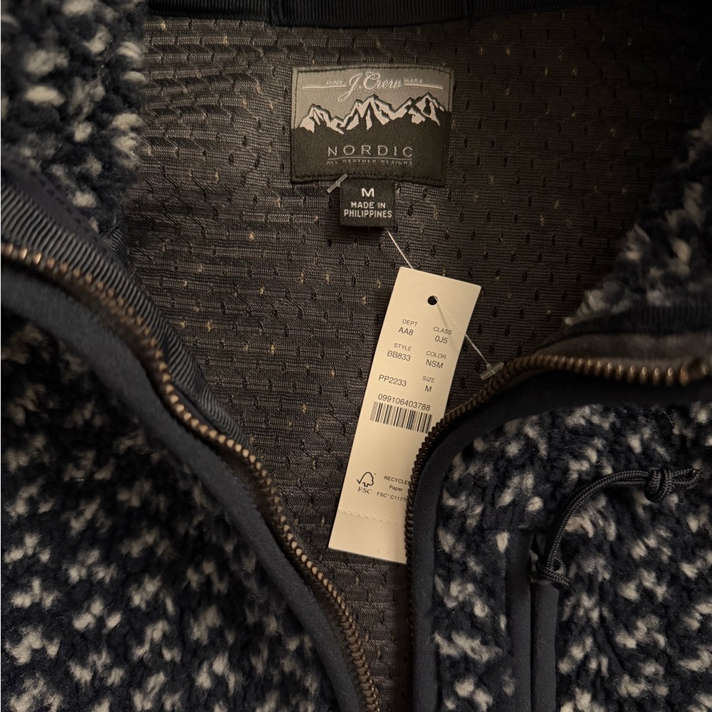 J. Crew Navy and White Nordic Textured Fleece Jacket - Picture 3 of 3